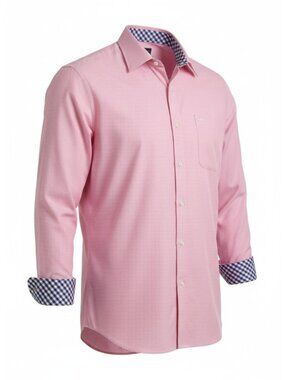 Johnston & Murphy Tailored Button Down Shirt Men's Size XL Pink Cotton Flip Cuff
